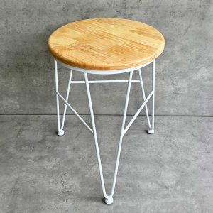 Ghế đôn tròn gỗ cao su chân sắt Hairpin GCF156