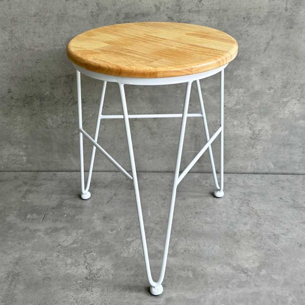 Ghế đôn tròn gỗ cao su chân sắt Hairpin GCF156