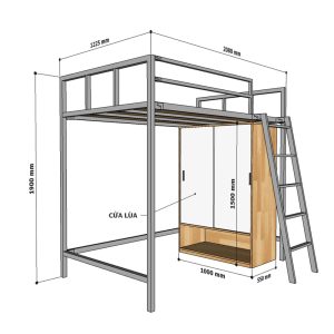 Giường tầng kết hợp tủ quần áo gỗ cao su khung sắt GT009