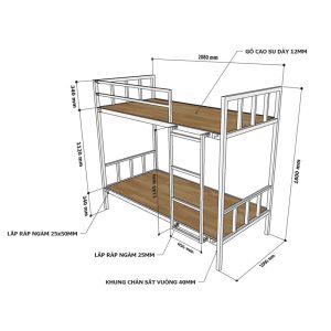 Giường tầng gỗ cao su tự nhiên khung sắt GT005