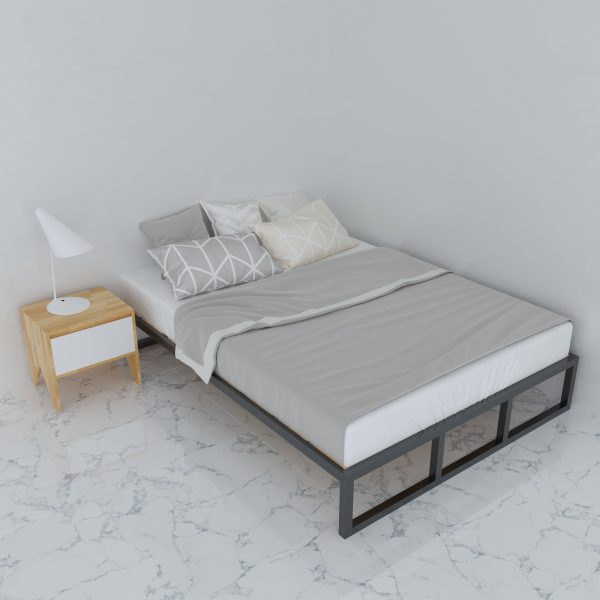 GN68008 - Giường khung sắt nan gỗ cao su 1.6mx2m cao 30cm