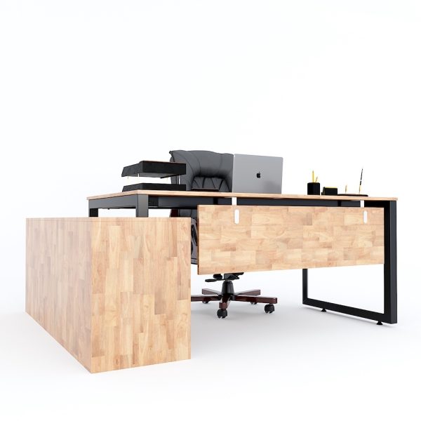 Bàn giám đốc 180x160cm hệ Trian chân sắt tam giác