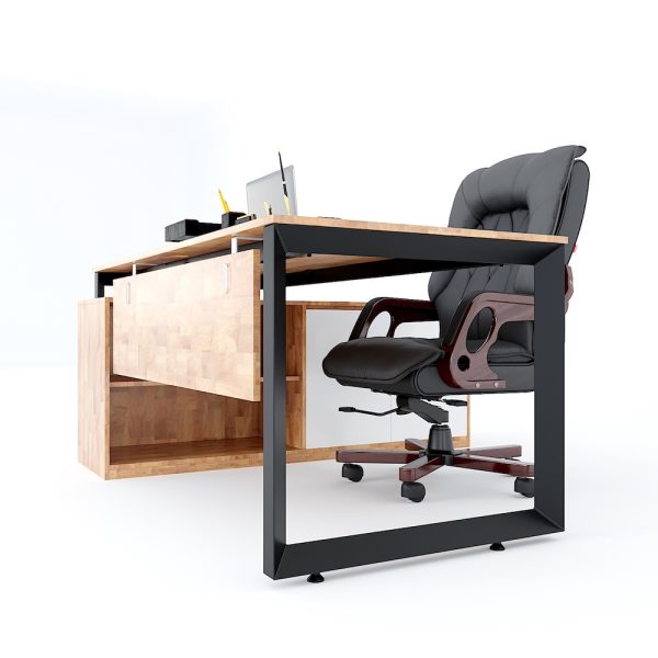Bàn giám đốc 180x160cm hệ Trian chân sắt tam giác