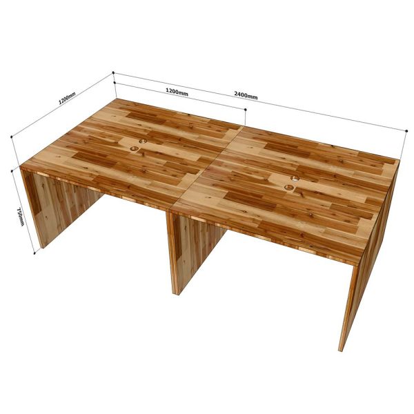 Bàn cụm 4 có tấm chắn 240x120cm gỗ tràm dày 25mm hệ Wooden HBWD033