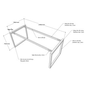 Chân sắt bàn làm việc hệ Rectang 180x80cm lắp ráp HCRT028