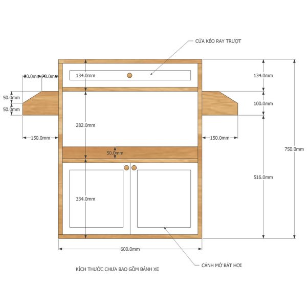 Kệ bếp di động đa năng KISPLA mặt gỗ tre