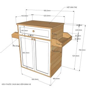 Kệ bếp di động đa năng KONA mặt gỗ tre