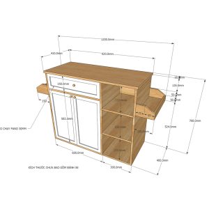 Kệ bếp di động KONA2 mặt gỗ tre