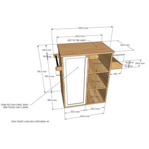 Kệ bếp di động KONA5 mặt gỗ tre (60x40x80cm) KB68020