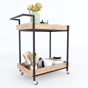Kệ đẩy di động 2 tầng gỗ cao su khung sắt KB68023