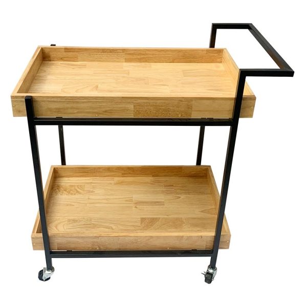 Kệ đẩy di động 2 tầng gỗ cao su khung sắt KB68023