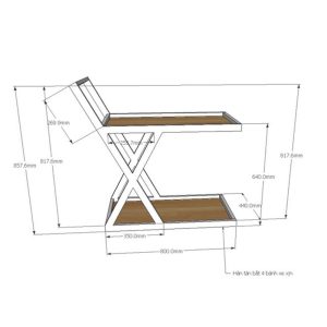 Kệ đẩy 2 tầng gỗ cao su khung sắt chữ X KB68029