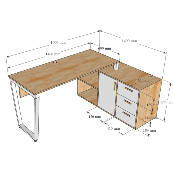 Kích thước Bàn giám đốc 160x140 Trapeze Concept lắp ráp