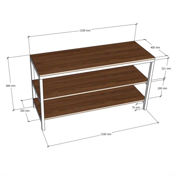 Kệ 3 tầng 110x40cm gỗ plywood phủ melamin khung sắt KTB68176