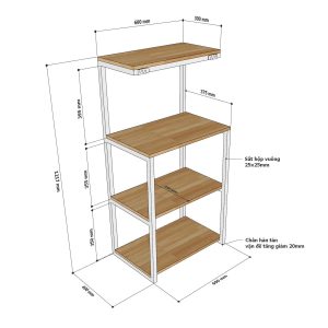 Kệ vi sóng gỗ cao su khung sắt KVS68005