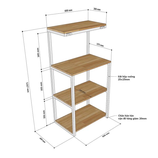 Kệ vi sóng gỗ cao su khung sắt KVS68005