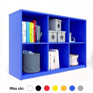 Kệ mầm non 6 ngăn 117x40x82cm gỗ cao su sơn màu KGS020