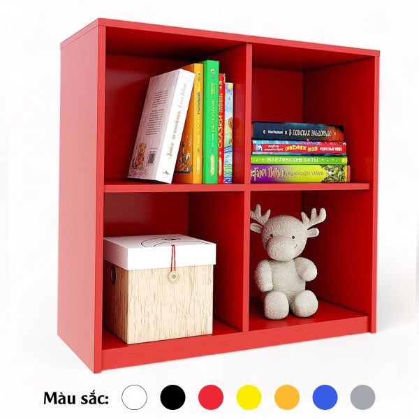 Kệ mầm non 4 ngăn 79x40x82cm gỗ cao su sơn màu KGS018