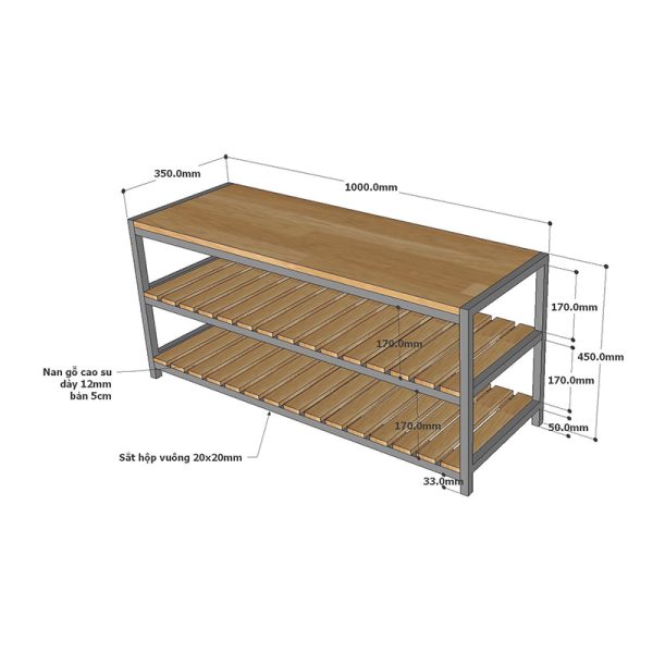 Kệ giày 3 tầng gỗ cao su khung sắt KG68059