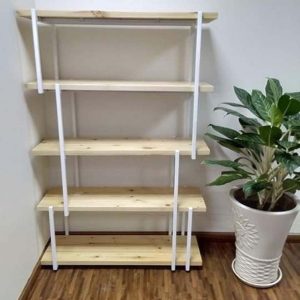 Kệ sách gỗ Thông khung sắt LAM-SHELF KTB68041