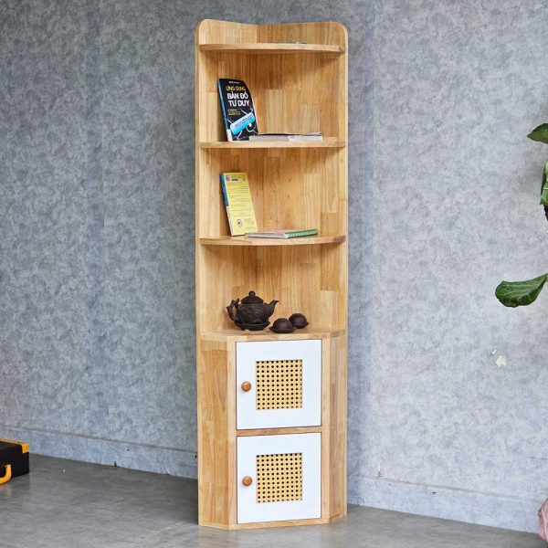 Kệ góc tường có ngăn tủ 35x35x160cm gỗ cao su KGT68030