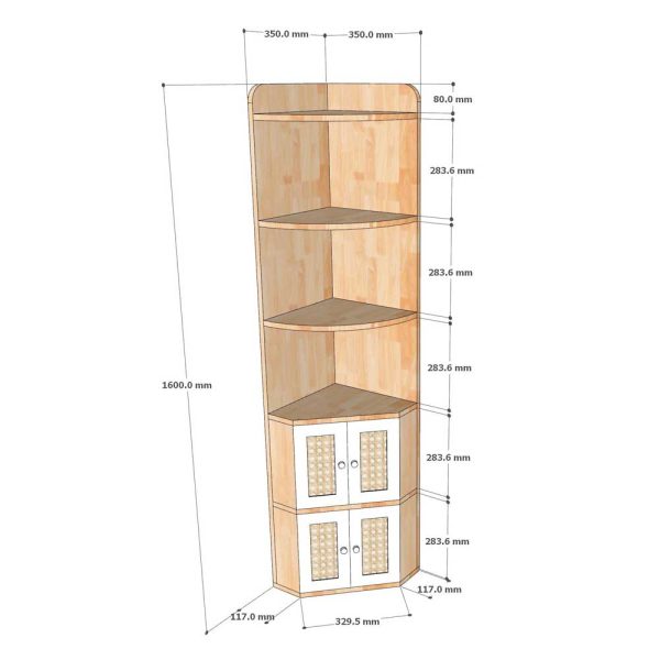 Kệ góc tường có ngăn tủ 35x35x160cm gỗ cao su KGT68030