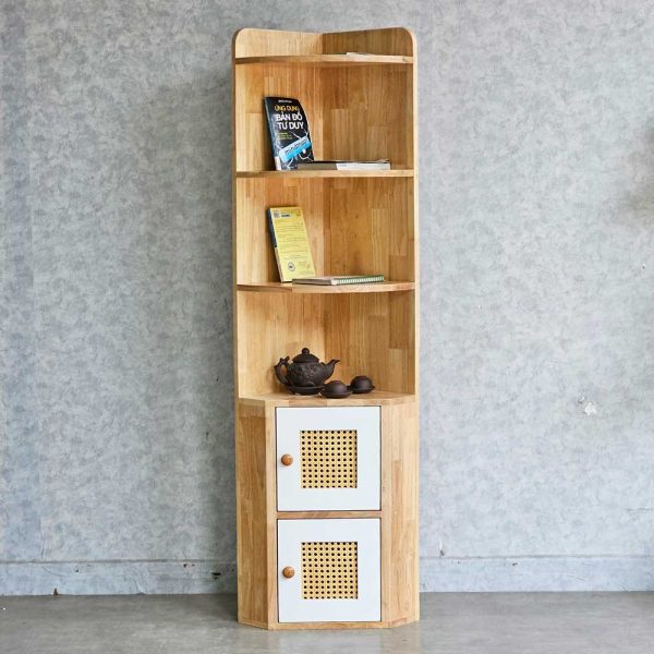 Kệ góc tường có ngăn tủ 35x35x160cm gỗ cao su KGT68030