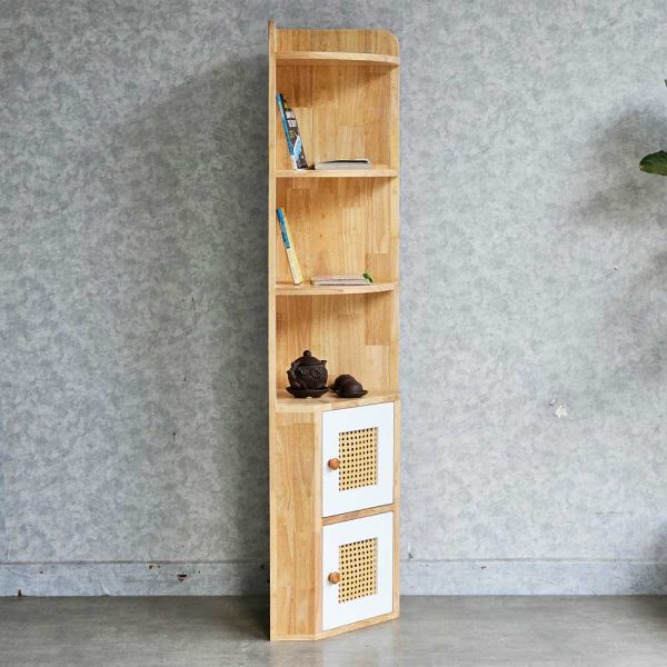 Kệ góc tường có ngăn tủ 35x35x160cm gỗ cao su KGT68030