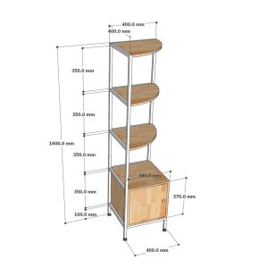 Kệ góc tường có hộc tủ gỗ tự nhiên khung sắt KGT68017
