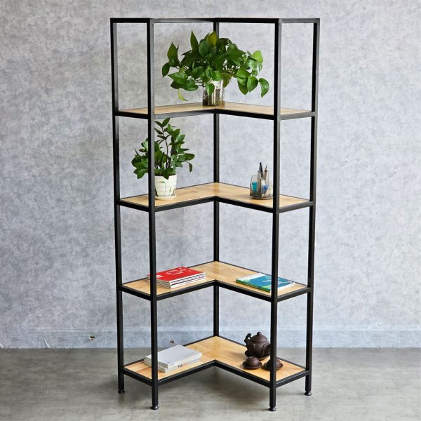 Kệ góc tường 5 tầng 60x60x160cm khung sắt gỗ cao su KGT68025