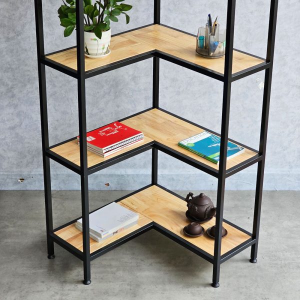 Kệ góc tường 5 tầng 60x60x160cm khung sắt gỗ cao su KGT68025
