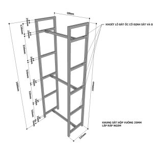 Kệ trang trí GONY 5 tầng gỗ kết hợp khung sắt