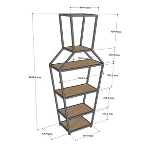 Kệ trang trí khung sắt hình lọ hoa 70x30x160cm mặt gỗ cao su KTB68152