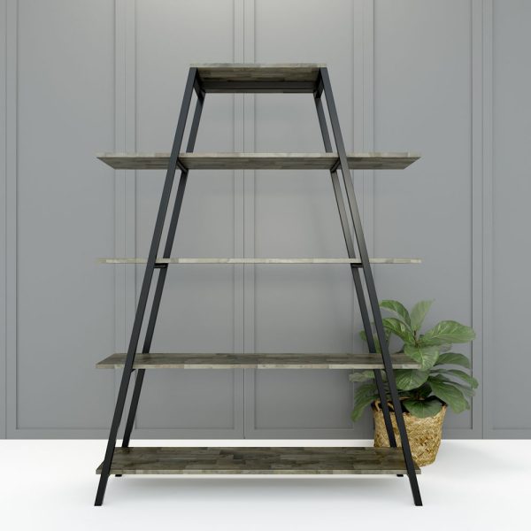 Kệ khung sắt chữ A 5 tầng gỗ cao su (120x35x160cm)