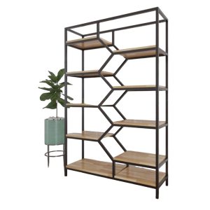 Kệ sách trang trí BEE-SHELF khung sắt gỗ cao su KTB68049