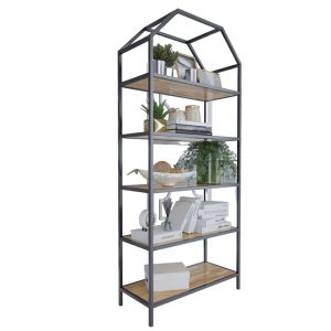 Kệ sách trang trí HOME-SHELF khung sắt gỗ cao su KTB68051