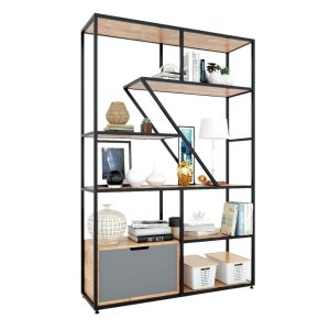 Kệ trang trí có tủ gỗ cao su khung sắt 120x35x180(cm) KTB68073