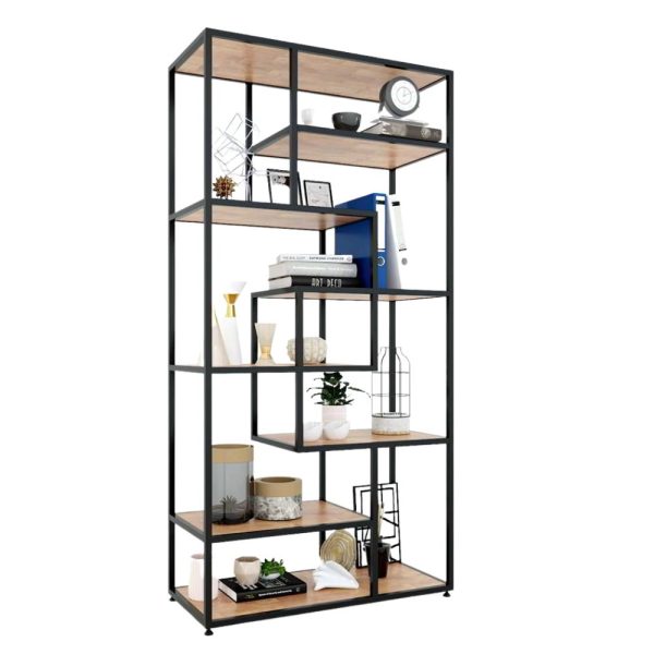 Kệ trang trí gỗ cao su khung sắt 90x38x180(cm) KTB68075