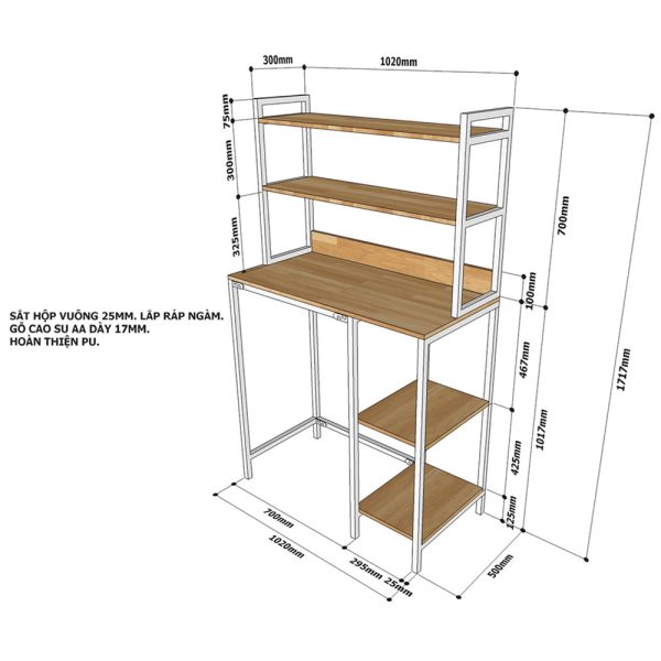 Kệ máy 3 tầng giặt gỗ cao su khung sắt KMG68006