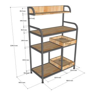 Kệ nhà bếp gỗ cao su khung sắt TK088