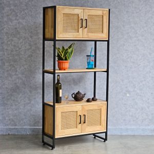 Kệ trang trí 74x30x160cm khung sắt gỗ cao su KTB68151