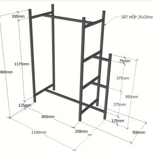 Kệ treo quần áo khung sắt gỗ cao su ( 110x50x140cm)