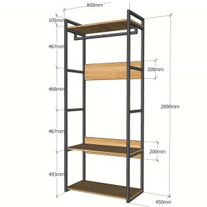 KQA68036 - Kệ quần áo gỗ kết hợp khung sắt 80x45x200(cm)