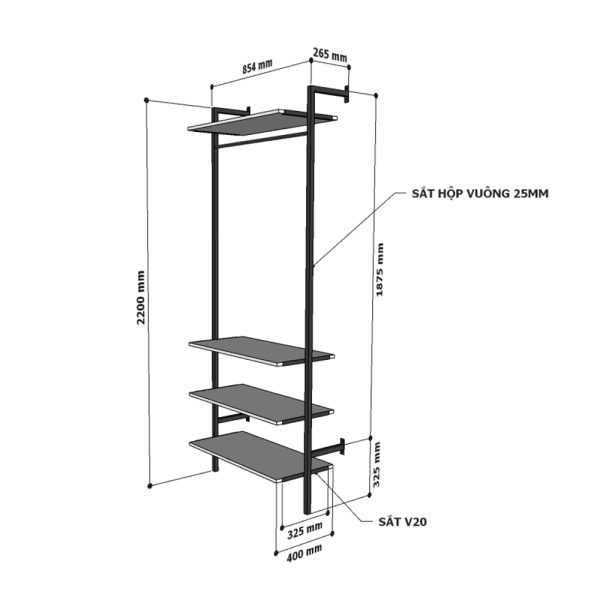 Giá treo quần áo đơn giản gỗ cao khung sắt KQA68055