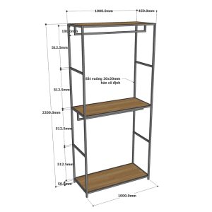 Kệ treo quần áo gỗ kết hợp khung sắt KQA68056