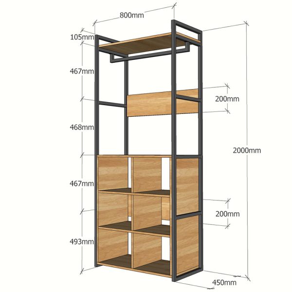 KQA68040 - Kệ quần áo VEGA gỗ khung sắt đa năng 80x45x200(cm)