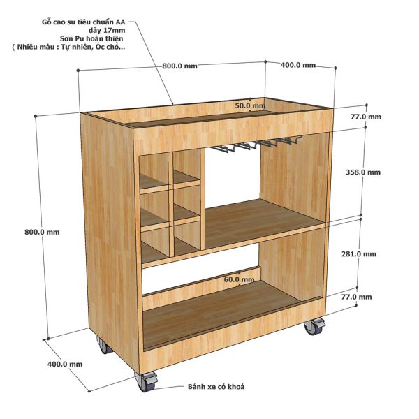 Kệ Rượu di động gỗ tự nhiên KR68001