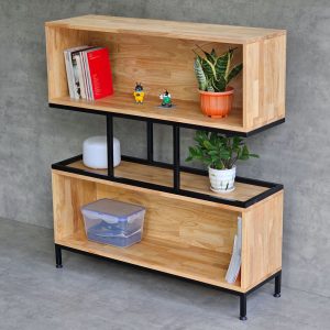 Kệ sách 2 ngăn 100x30x120cm gỗ cao su khung sắt KTB146