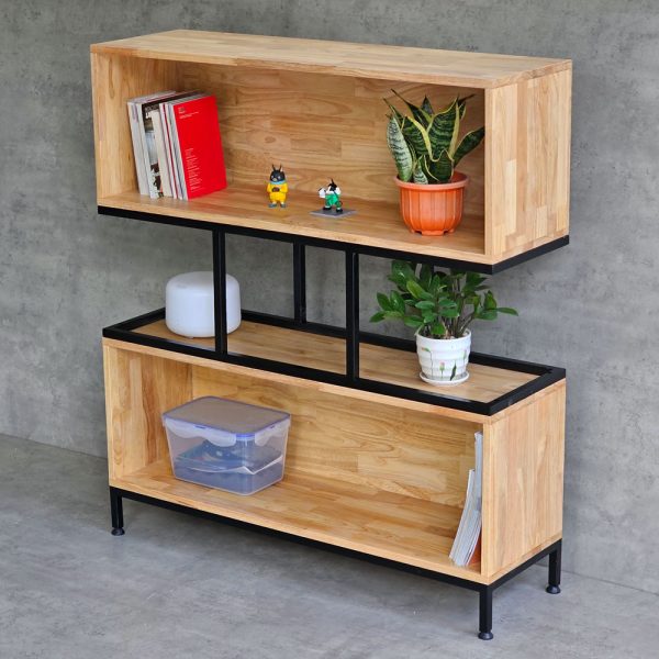 Kệ sách 2 ngăn 100x30x120cm gỗ cao su khung sắt KTB146