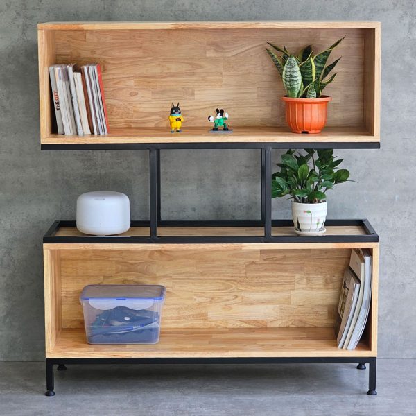 Kệ sách 2 ngăn 100x30x120cm gỗ cao su khung sắt KTB146